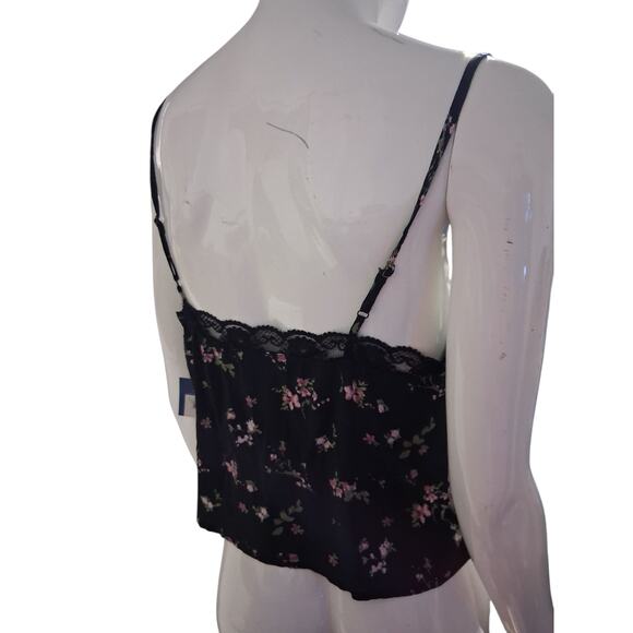 Y2k Arizona Jean Co Babydoll Womens Medium Black Floral Lace Whimsigoth Cami Top - Picture 10 of 14